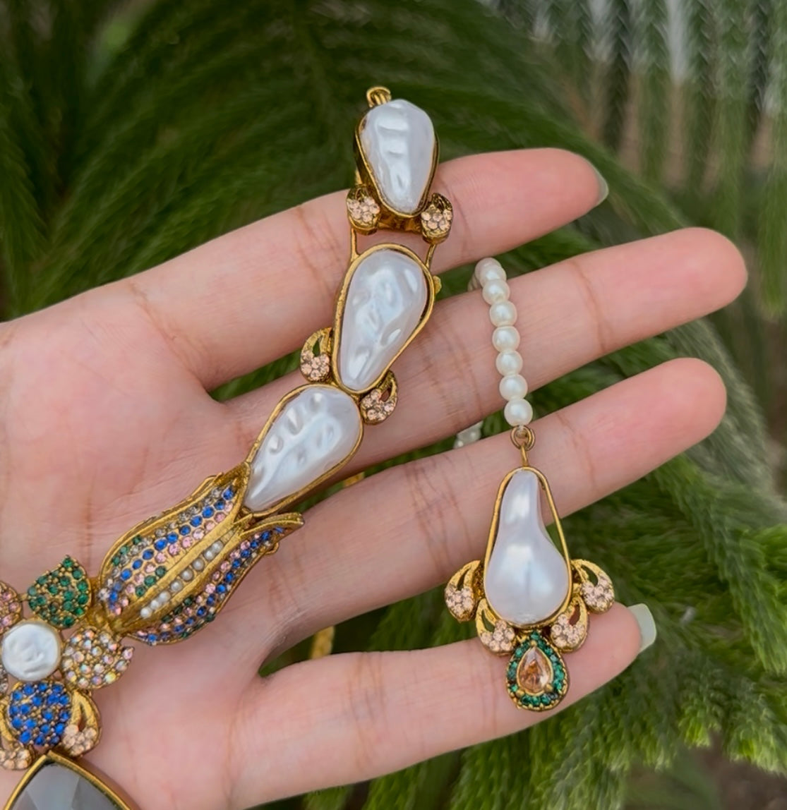 Mother Pearl With Turkish and Doublet stone Necklace Set