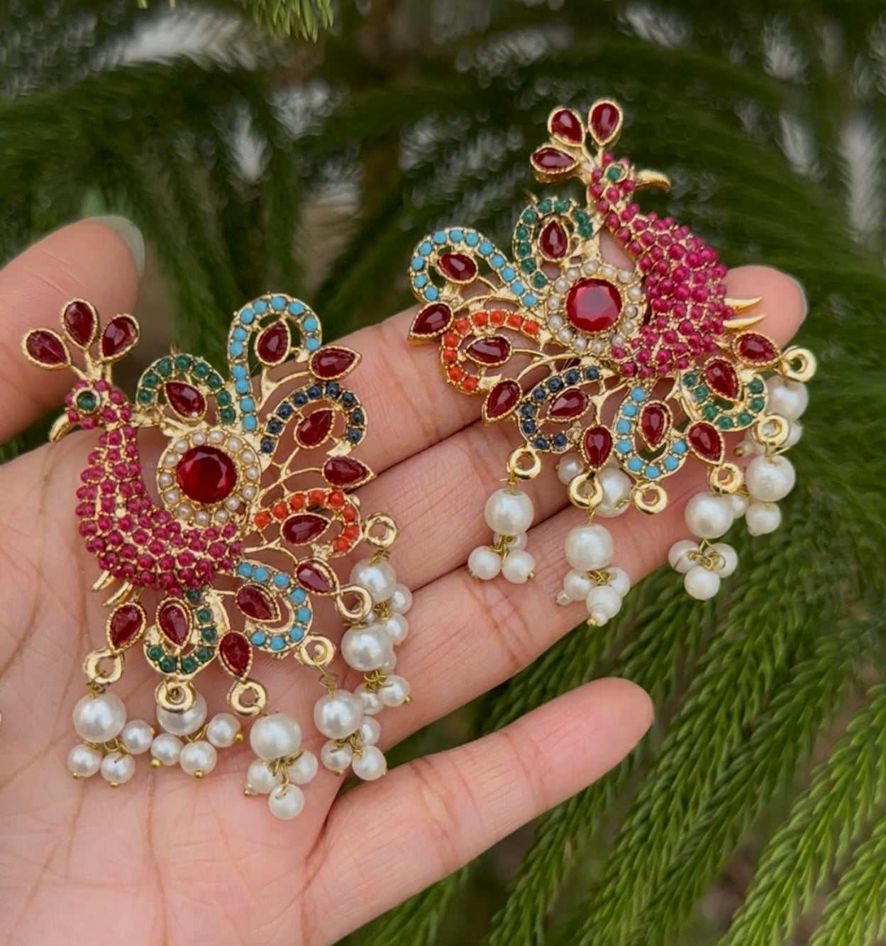 Peacock Turkish Stones Earrings Tika Set
