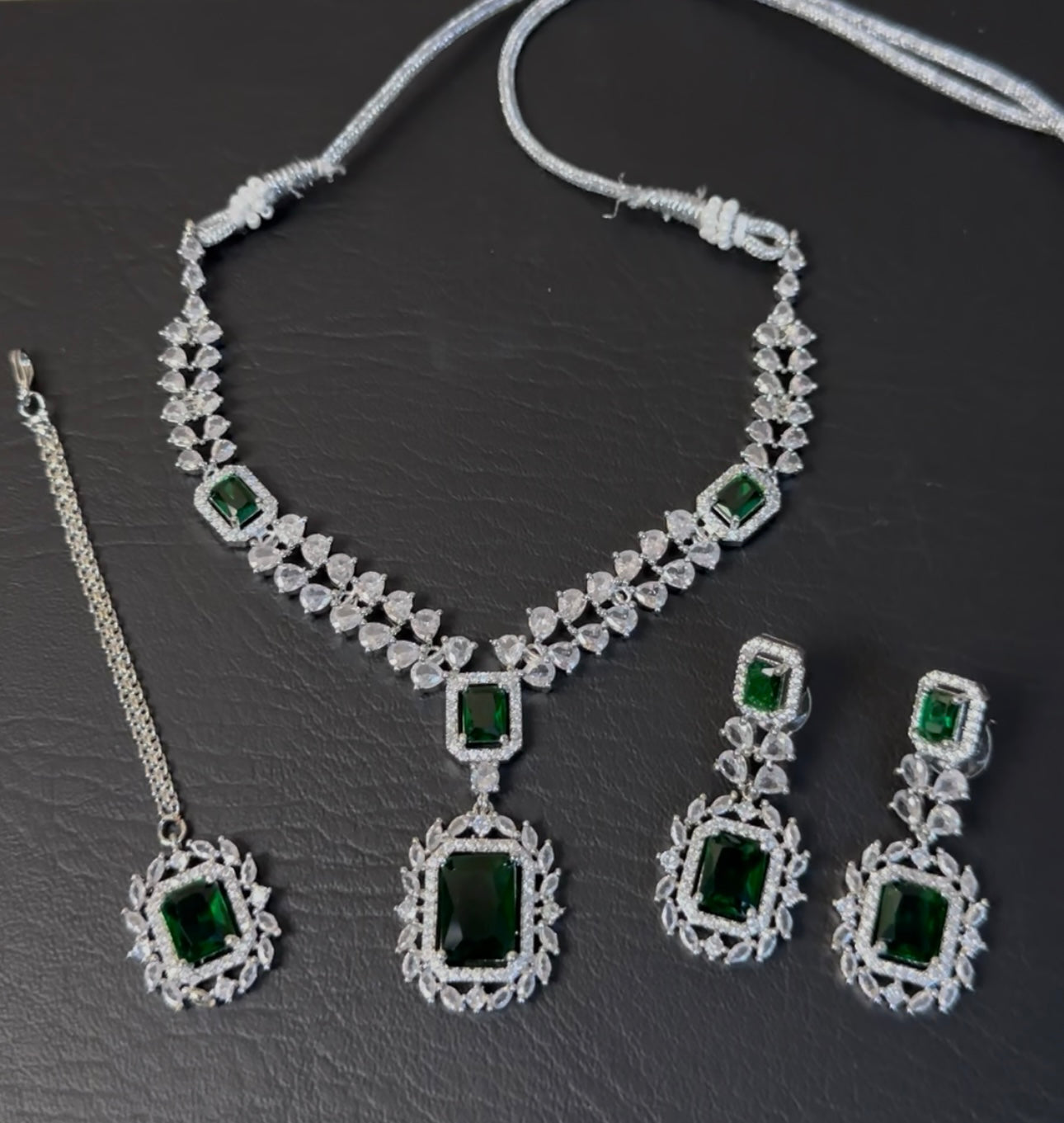 American Ad Diamond Zircon Double line Necklace Set