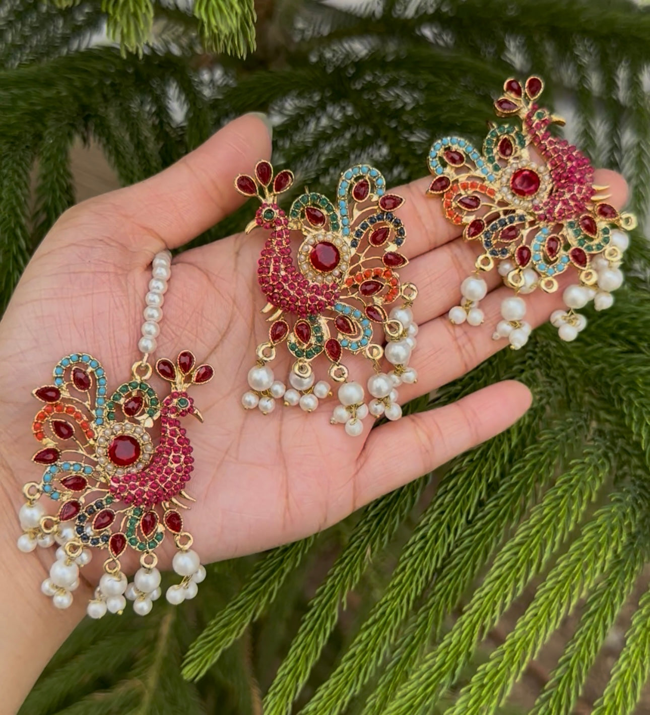 Peacock Turkish Stones Earrings Tika Set