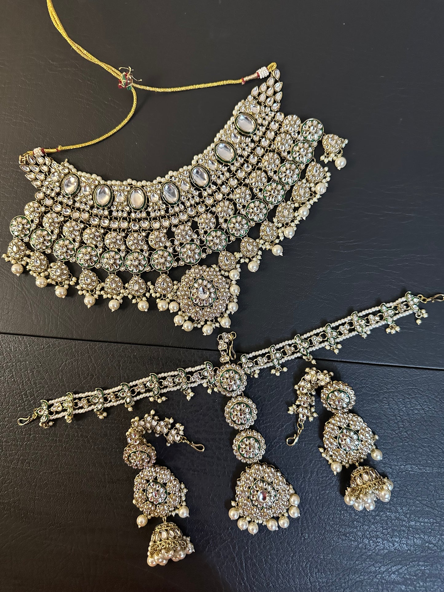 Indian Polki KUNDAN and Meenakari Work Bridal Set with Sheeh Matha Patti and JHUMKI Earrings ✨
