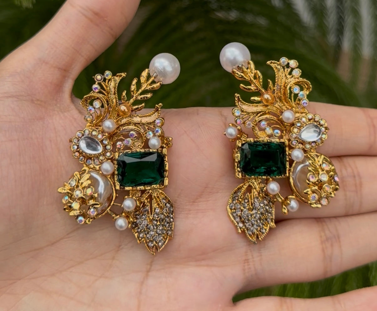 Turkish Stone With Emerald Zircon Earrings