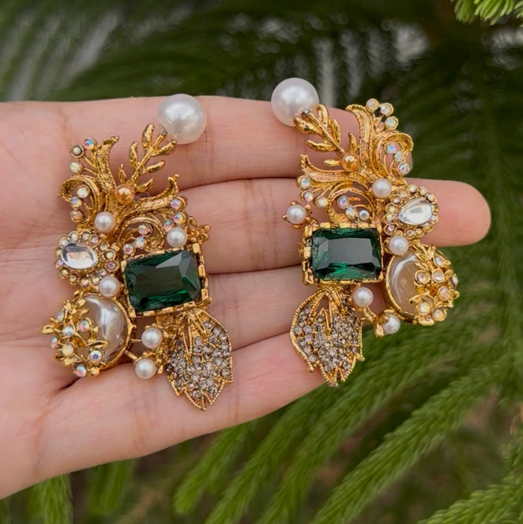 Turkish Stone With Emerald Zircon Earrings