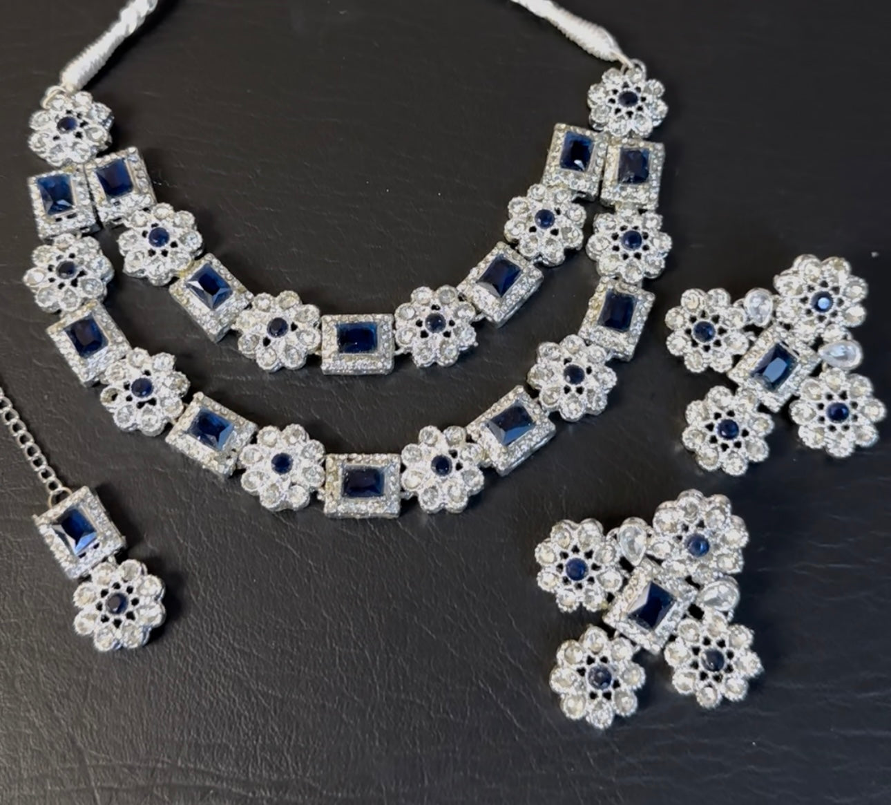 Double line sapphire Necklace Set