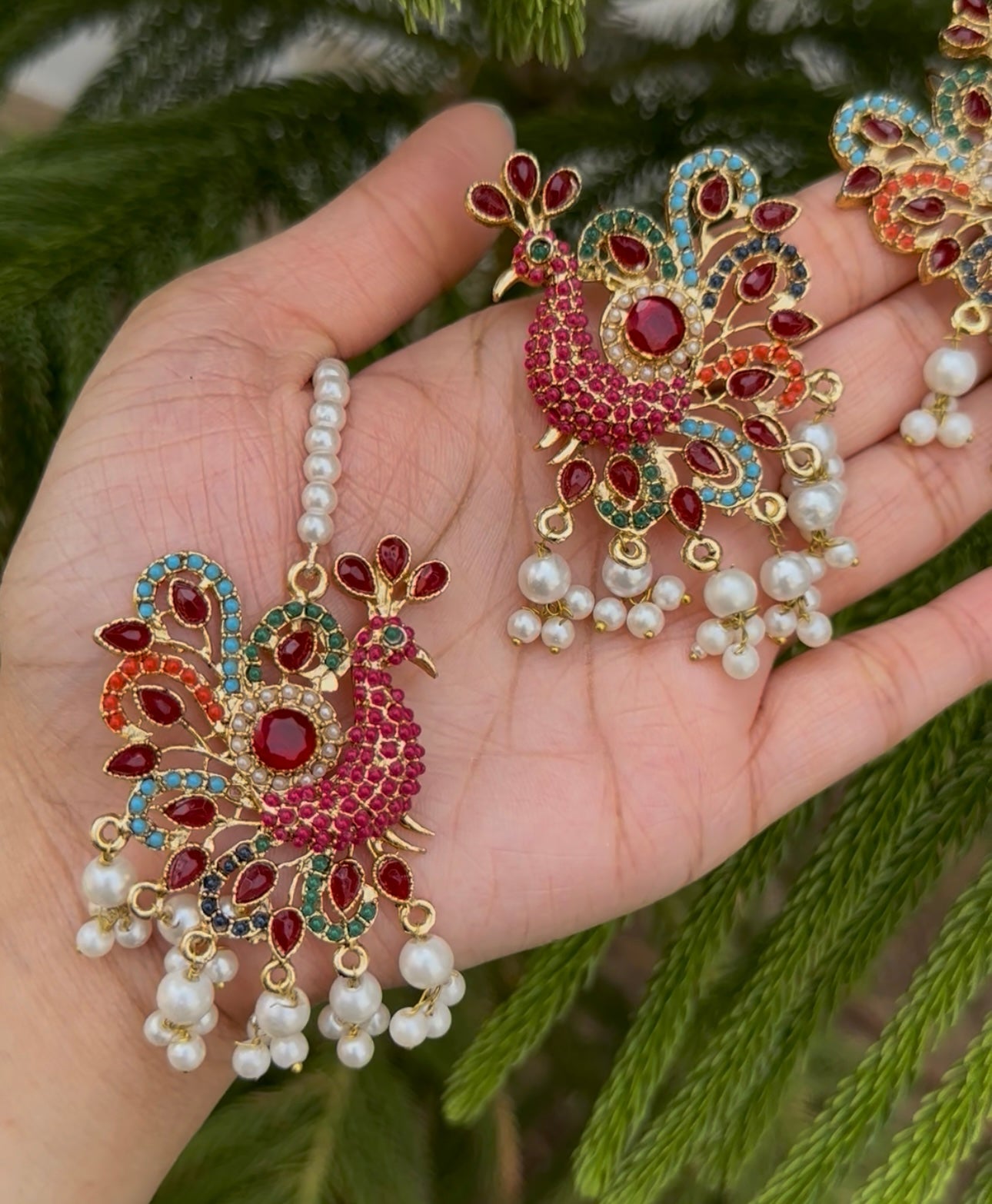 Peacock Turkish Stones Earrings Tika Set