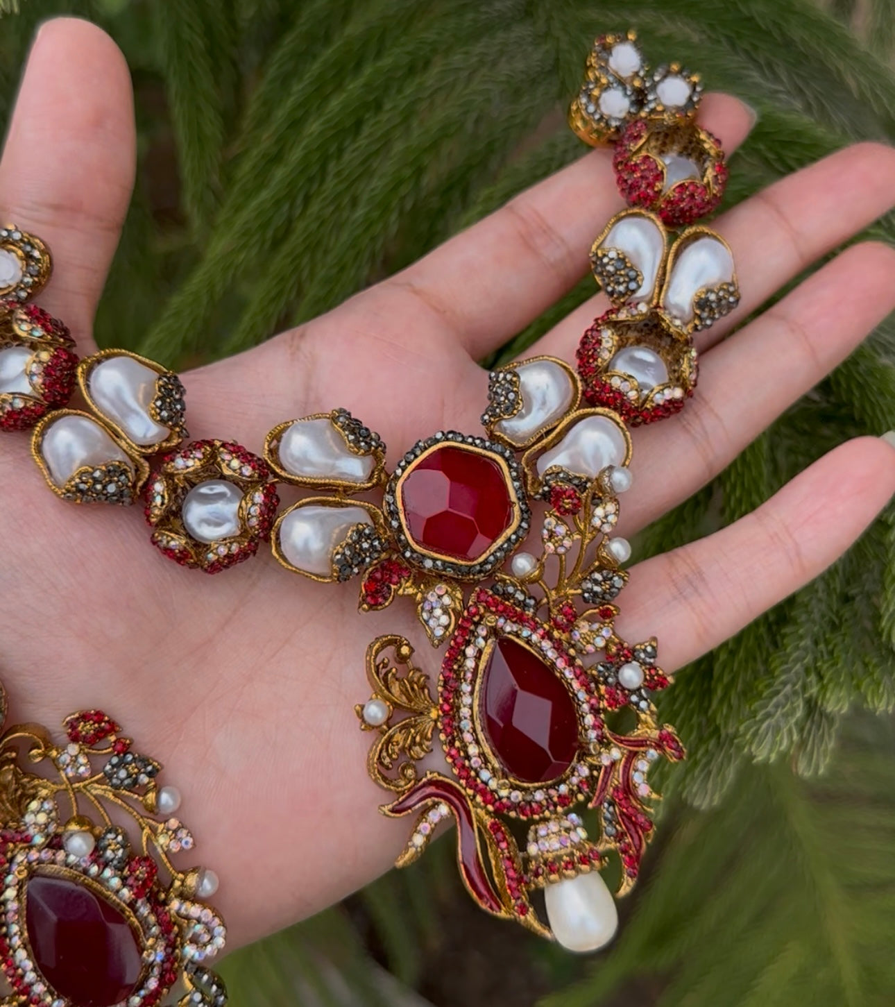Mother Pearl Turkish Doublet Stone Necklace Set