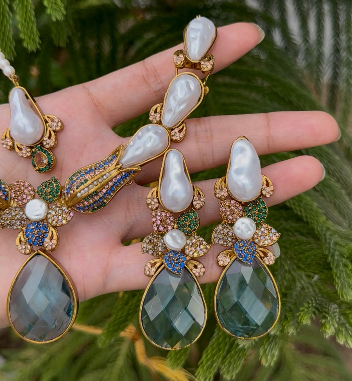 Mother Pearl With Turkish and Doublet stone Necklace Set