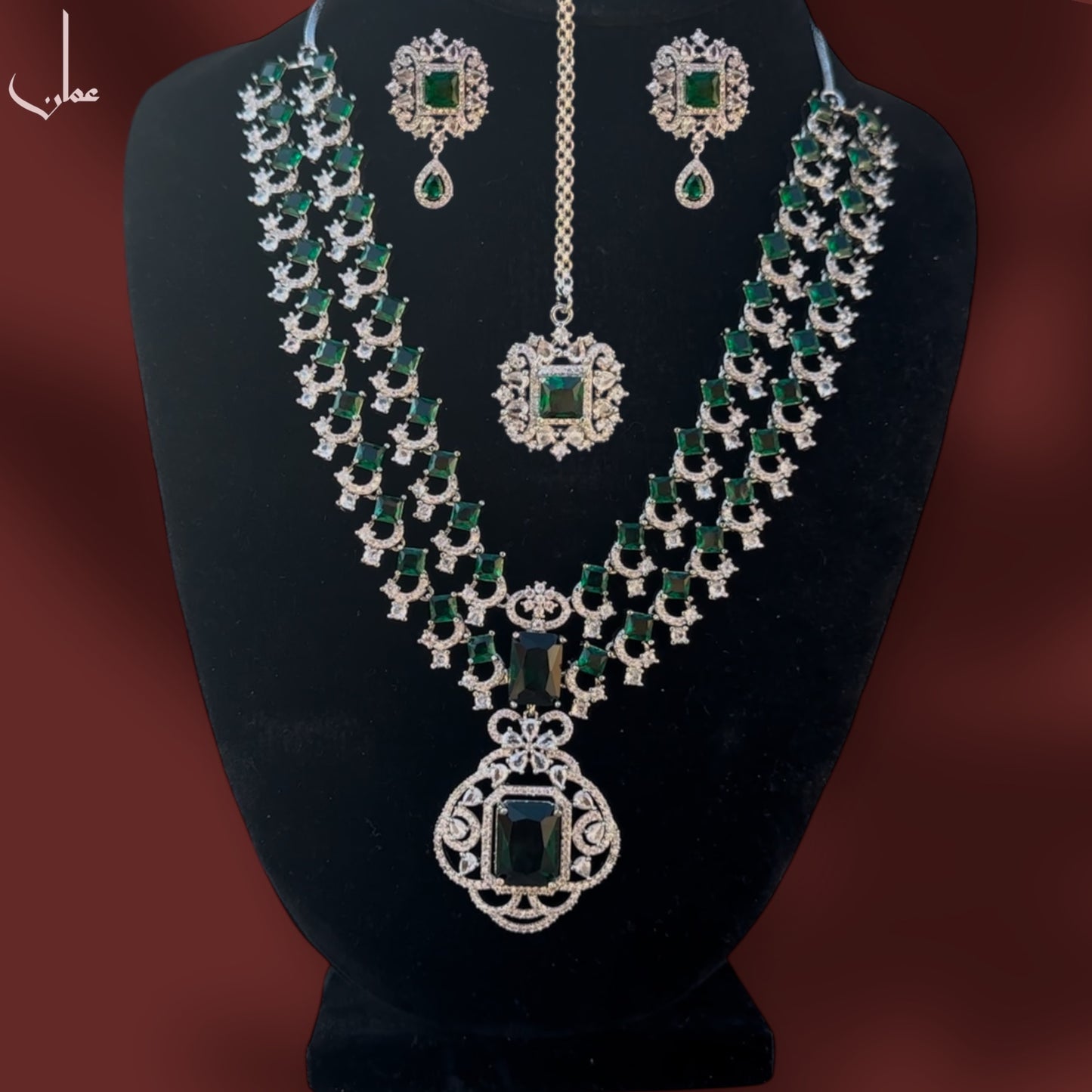 AMERICAN AD DIAMOND ZIRCON DOUBLE LINE NECKLACE SET