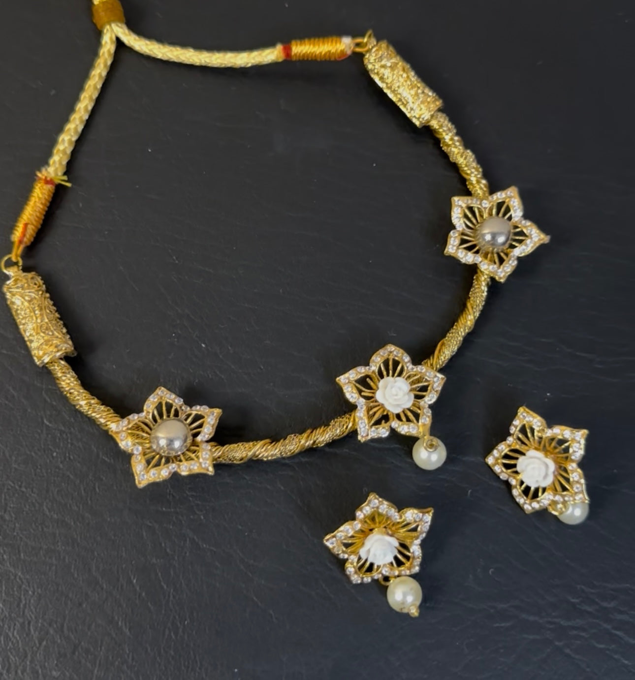 Handmade Turkish Work Hasli Necklace With Ear Studs