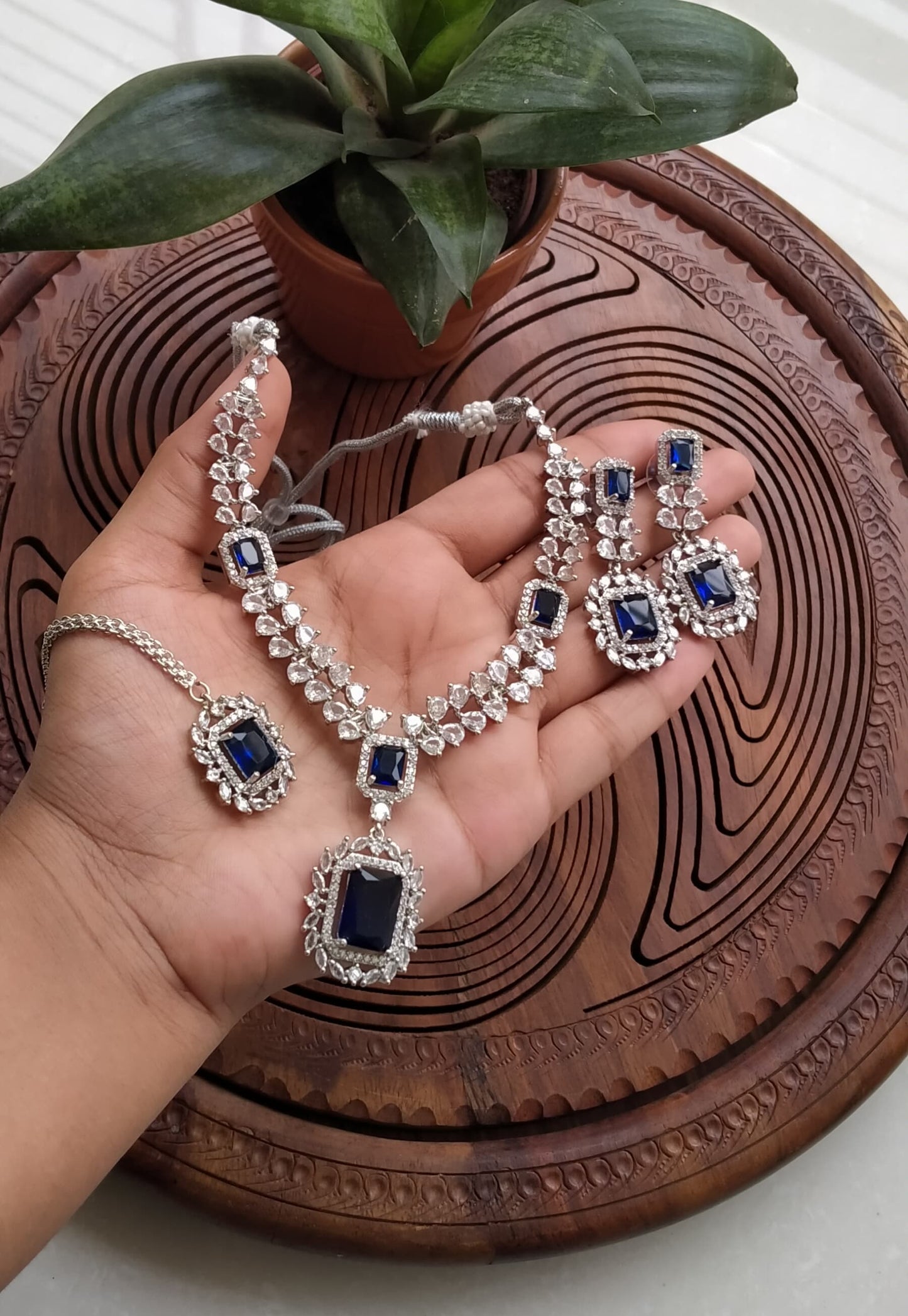 Indian American Ad Diamond Jadao Zircon Necklace with Earrings and maang Tika ✨