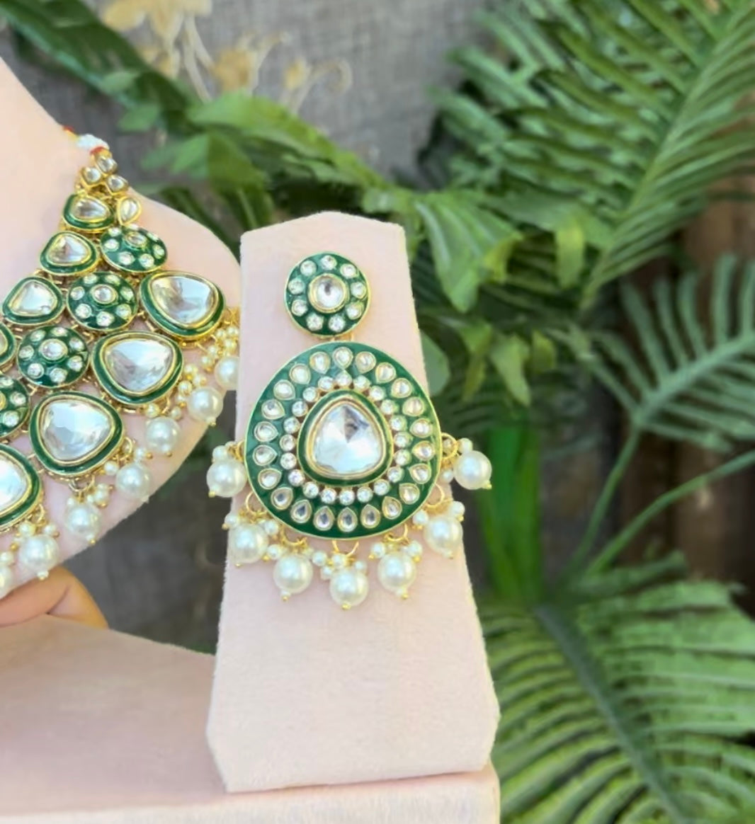 INDIAN JAIPURU KUNDAN WITH MEENAKARI WORK NECKLACE SET
