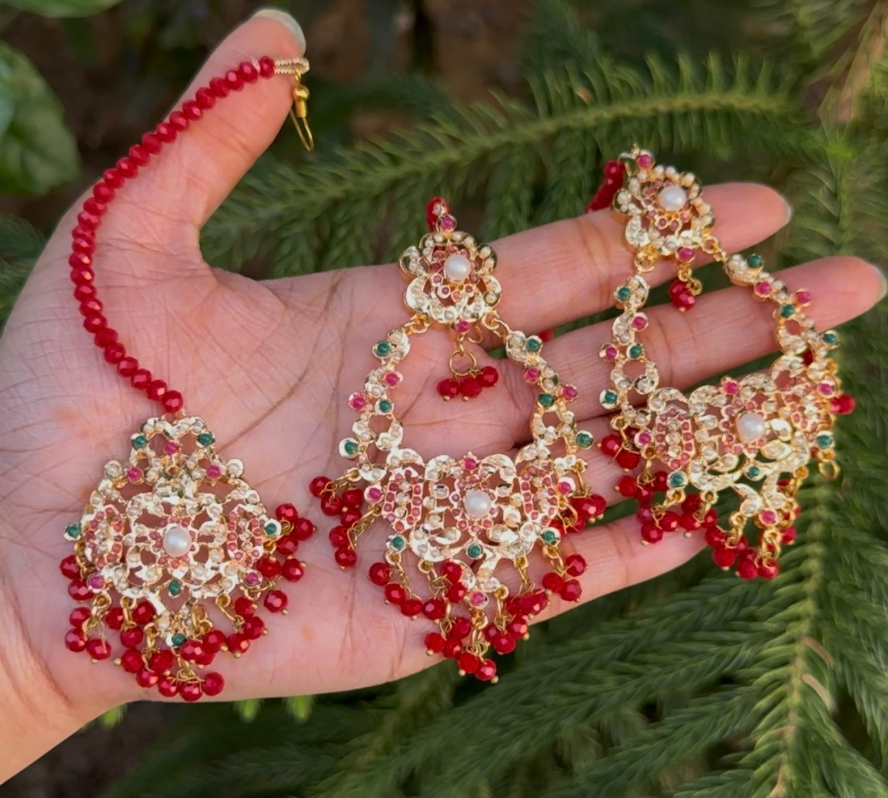 NAURATAN NECKLACE WITH TIKA AND EARRINGS