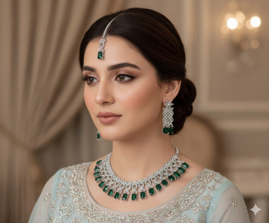 INDIAN AMERICAN AD DIAMOND NECKLACE WITH TIKA AND EARRINGS ✨