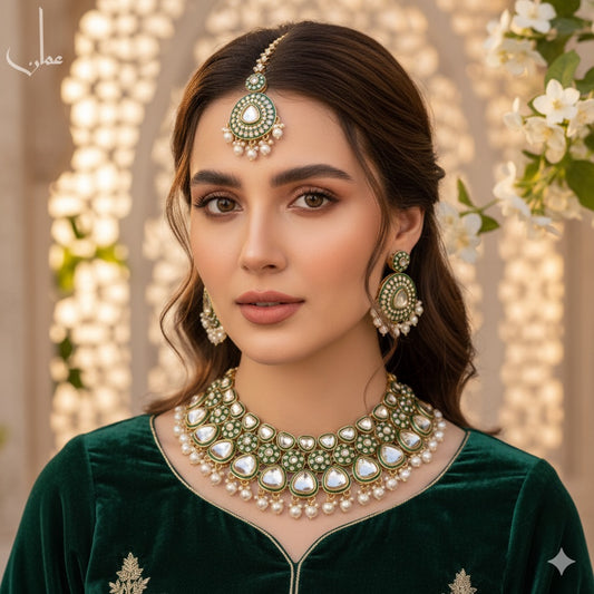 INDIAN DESIGNER KUNDAN WITH MEENAKARI WORK NECKLACE SET