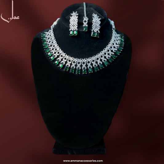 INDIAN AD DIAMOND EMERALD ZIRCON NECKLACE SET