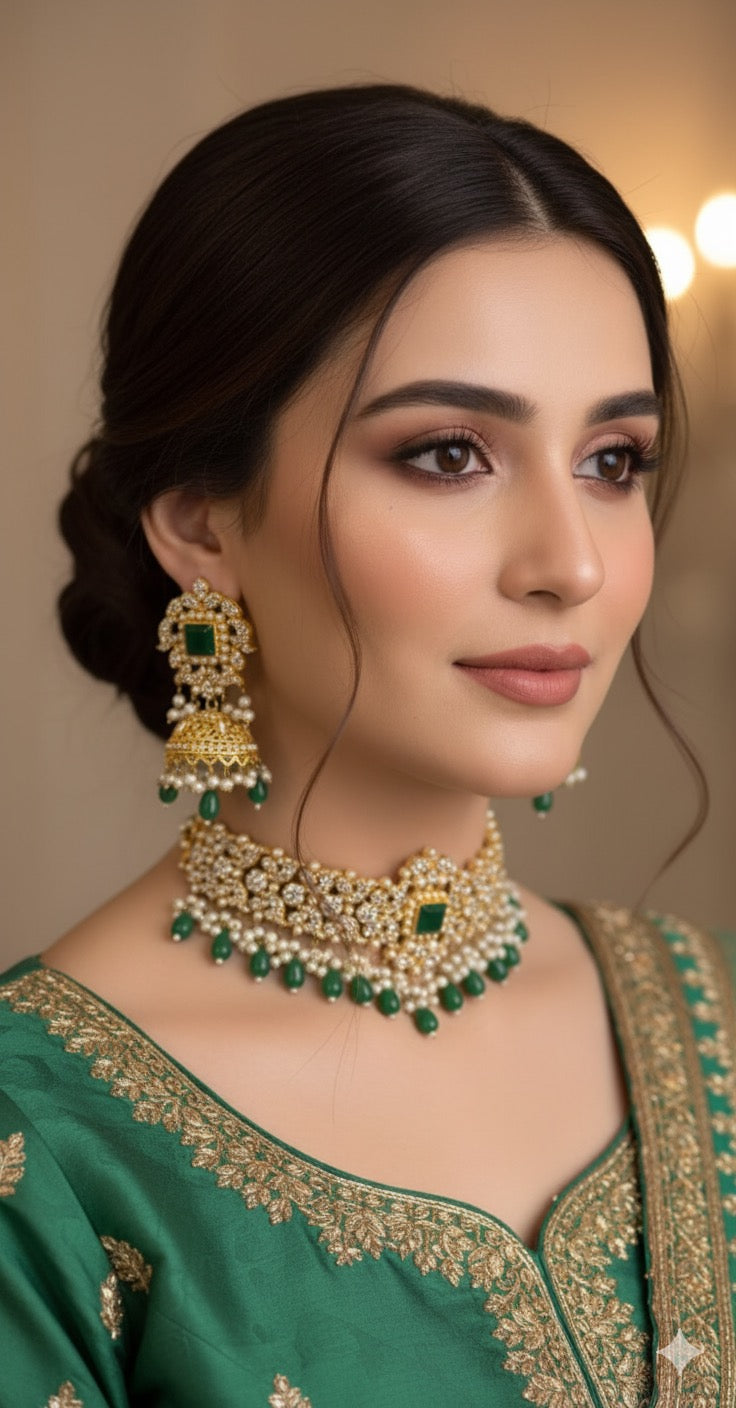 Zircon CHOKAR set With Sahara JHUMKI Earrings