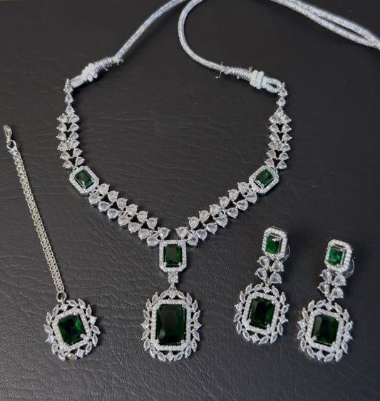 American Ad Diamond Zircon Double line Necklace Set