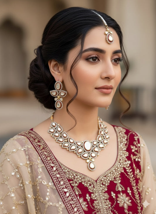 Indian KUNDAN Necklace With Tika Earrings