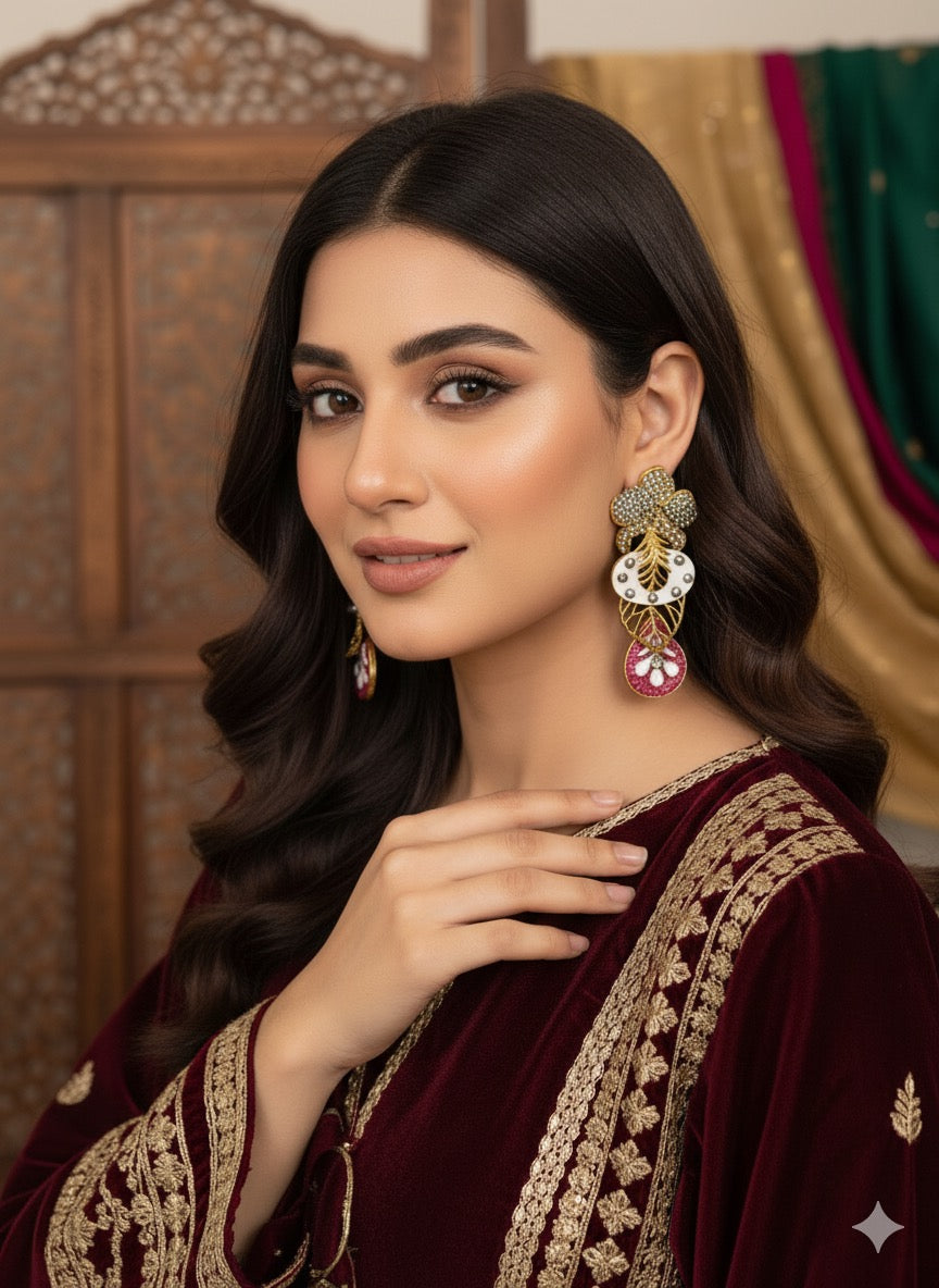 Turkish with Crush Stone Earrings