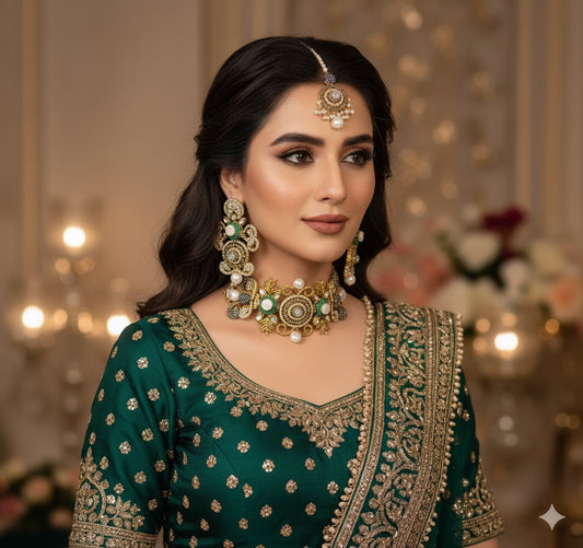 Turkish and Crush Stones With KUNDAN and  Mother Pearl CHOKAR Set