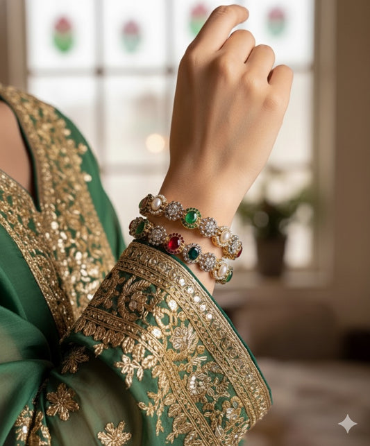 PAIR OF NAURATAN BANGLES OPENABLE ( 2.6 and 2.8)