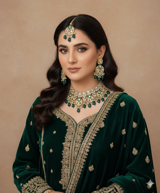 Indian KUNDAN Necklace With Earrings and Tika