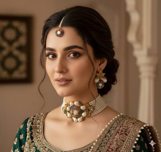 Mother Pearl WithTurkish Stones CHOKAR Set