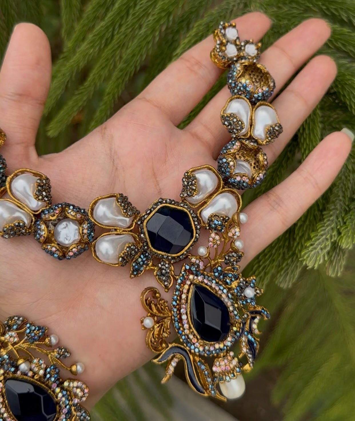 Mother Pearl Turkish Doublet Stone Necklace Set