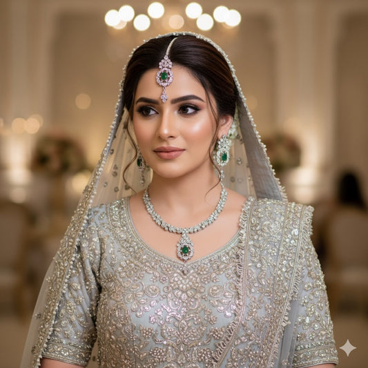 Indian Ad Zircon Necklace With Tika Earrings