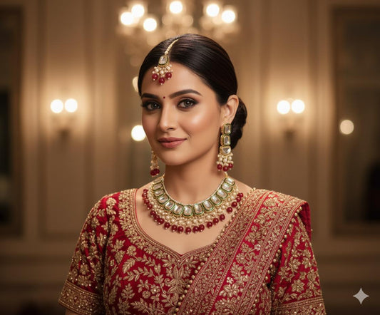 INDIAN KUNDAN WITH MEENAKARI WORK NECKLACE WITH TIKA AND EARRINGS ✨