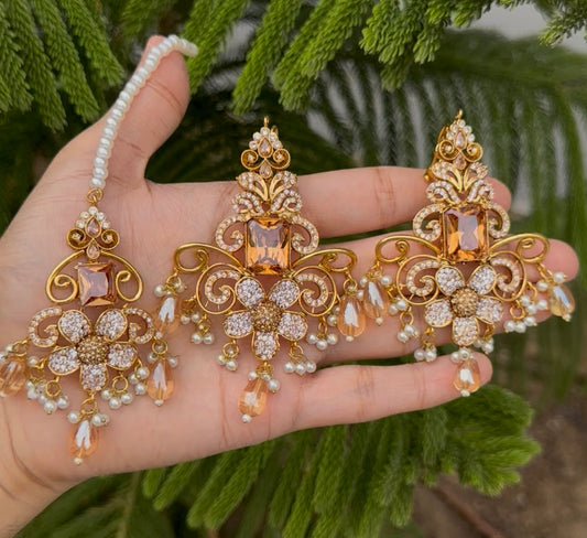 Turkish Champagne stones Earrings Tika Set