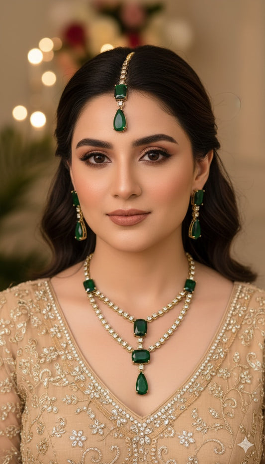INDIAN AD JARAO ZIRCON DOUBLE LAYER NECKLACE SET