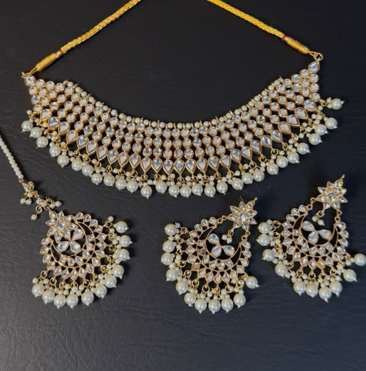 Indian KUNDAN Necklace With Earrings TIKA