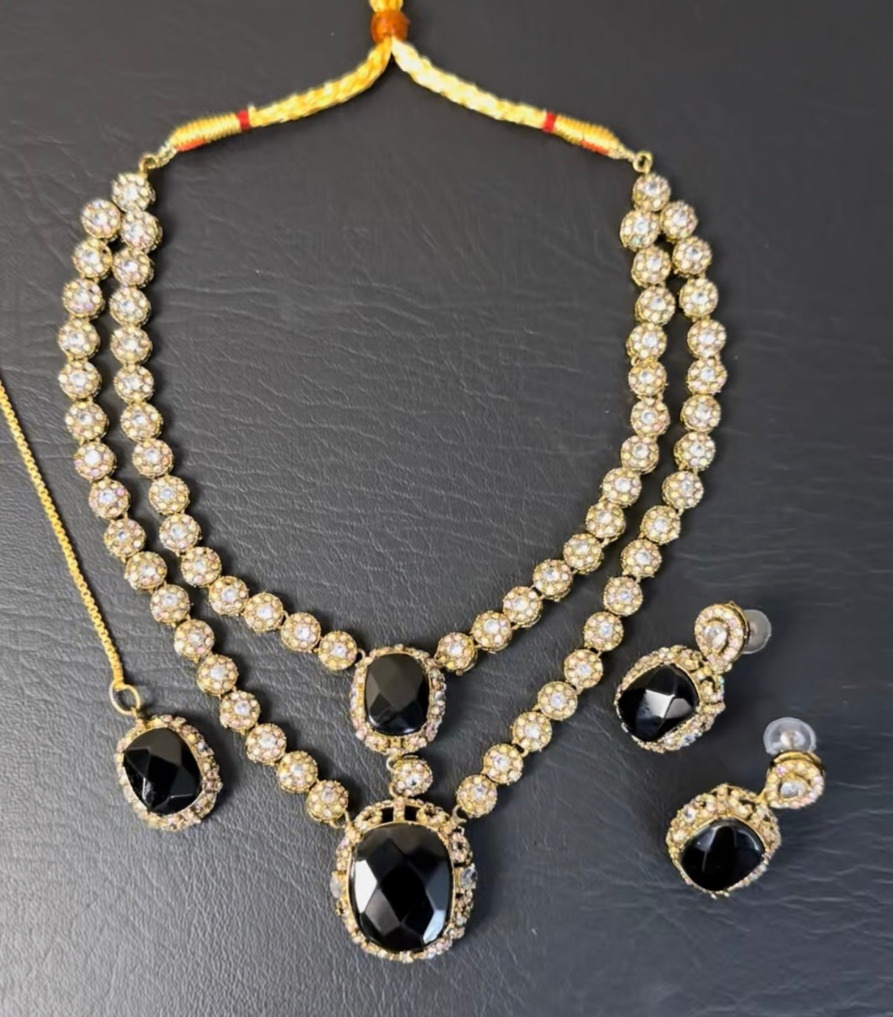 Doublet Stone Handcrafted Double line Necklace Set ✨