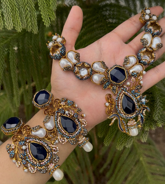 Mother Pearl Turkish Doublet Stone Necklace Set