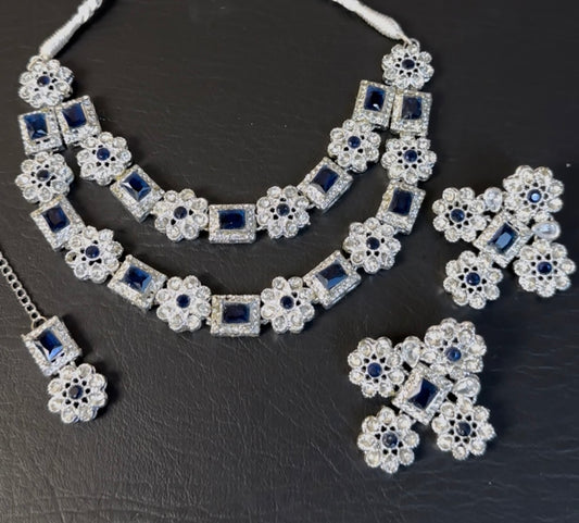 Double line sapphire Necklace Set