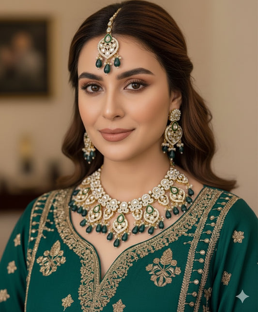 Indian KUNDAN Necklace With Earrings and Tika