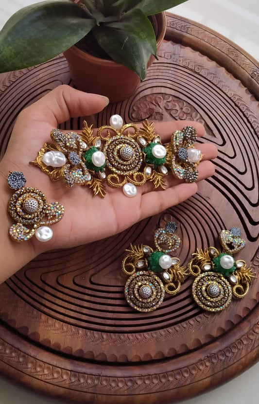 Turkish and Crush Stones With KUNDAN and  Mother Pearl CHOKAR Set