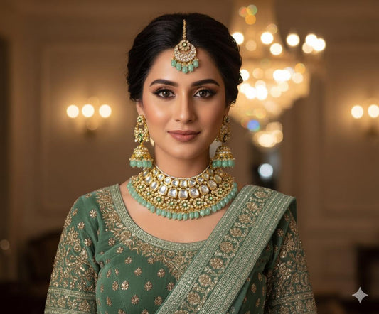 Indian KUNDAN necklace with TIKA and earrings ✨