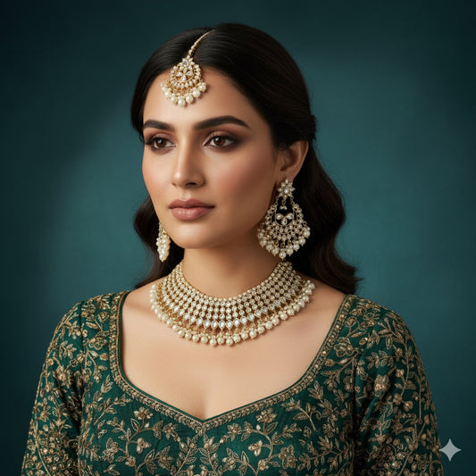 Indian KUNDAN Necklace With Earrings TIKA
