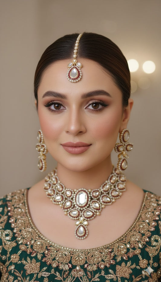 Indian KUNDAN Necklace With Tika Earrings