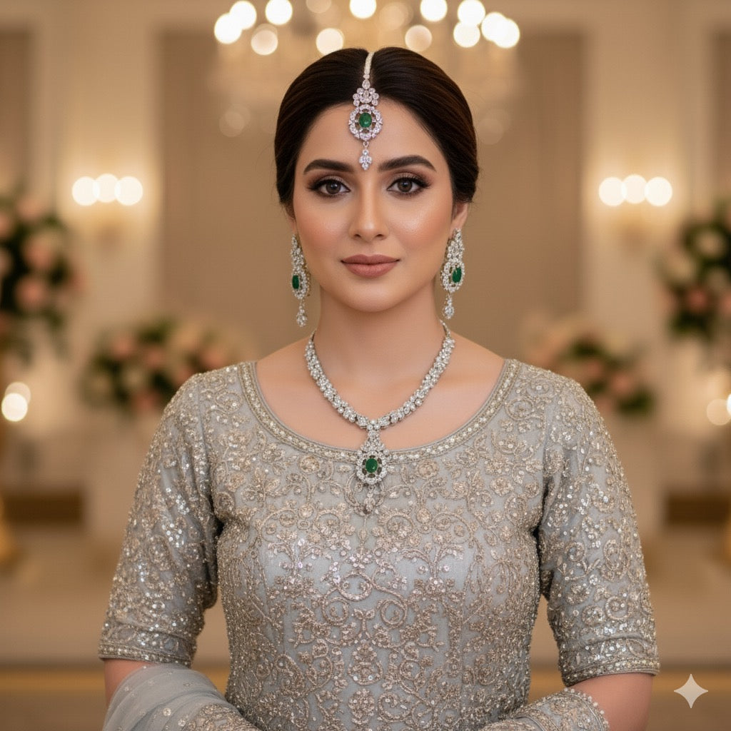 Zircon Necklace With Tika Earrings