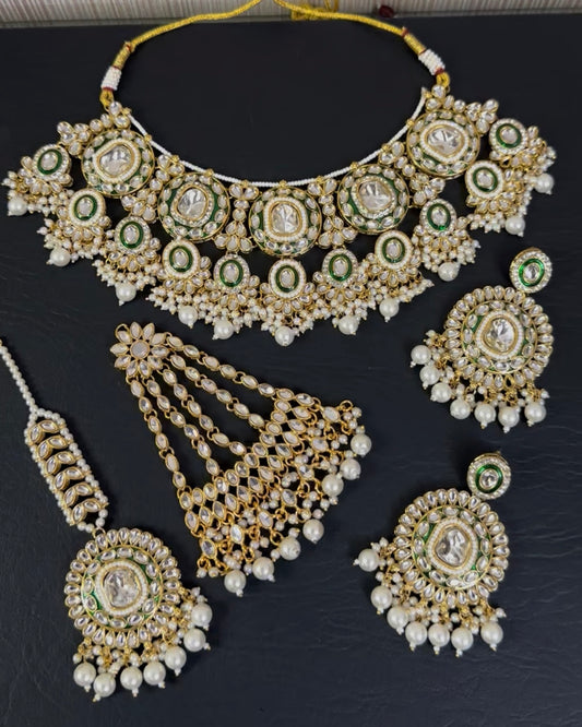 Indian KUNDAN Necklace Set With Earrings Tika and Jhumar ✨