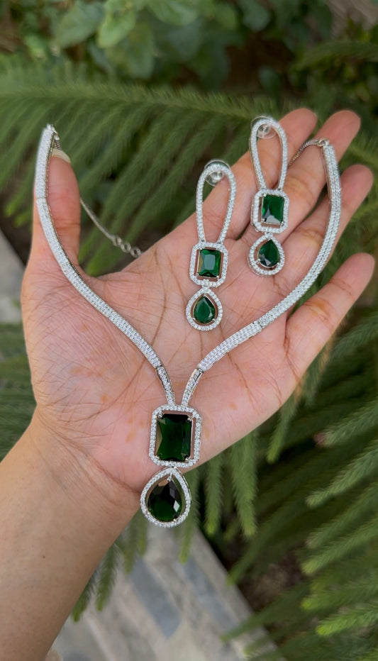 AD Zircon Necklace With Earrings
