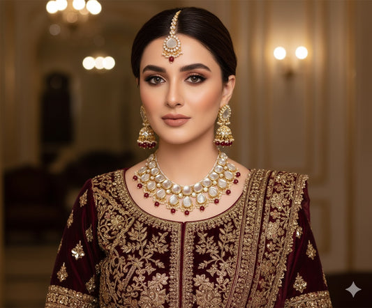 INDIAN KUNDAN NECKLACE WITH TIKA AND EARRINGS