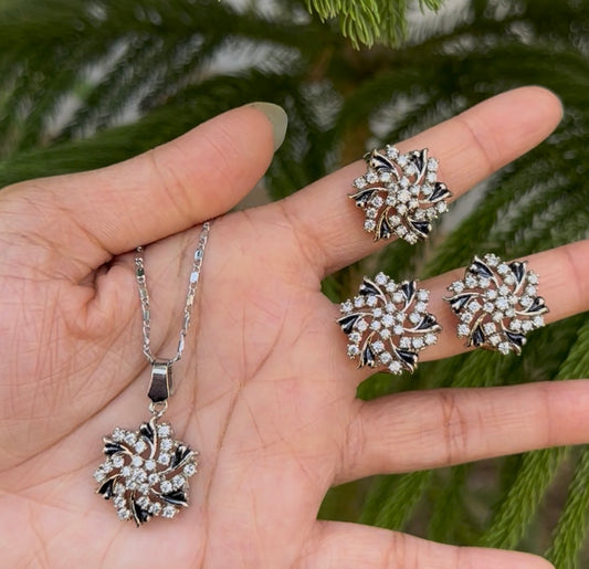 Zircon Pendant set with Ear studs and Adjustable Ring