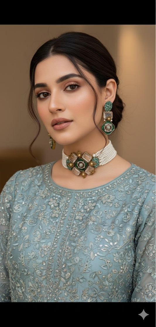 Crystals With Turkish and Crush Stones CHOKAR Set