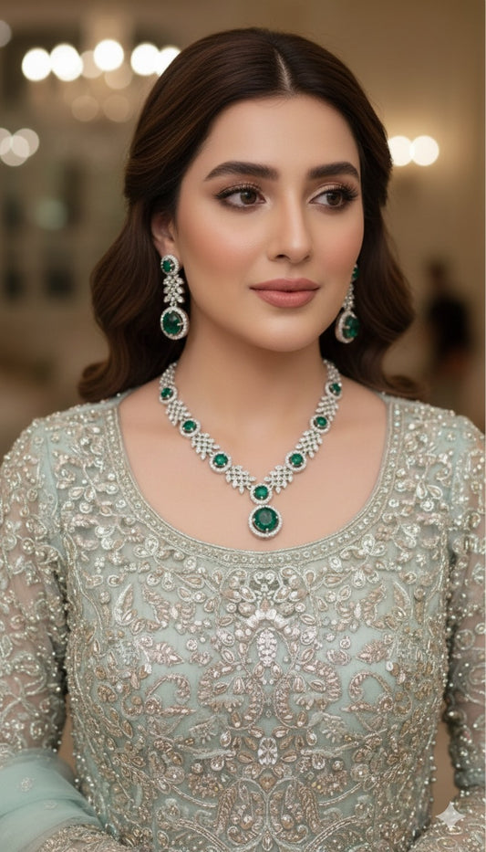 AD Zircon Necklace With Earrings