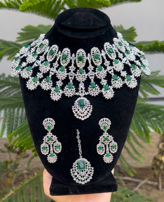 Kiara Advanis Ad Zircon Necklace set With Earrings Tika and Adjustable Ring
