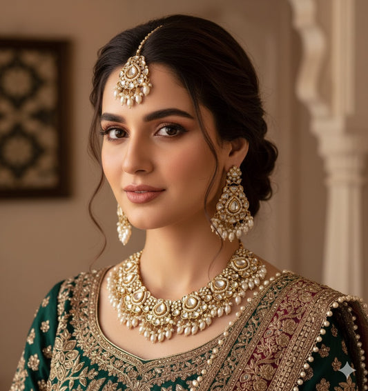 Indian KUNDAN Necklace Set With Tika and Earrings ✨